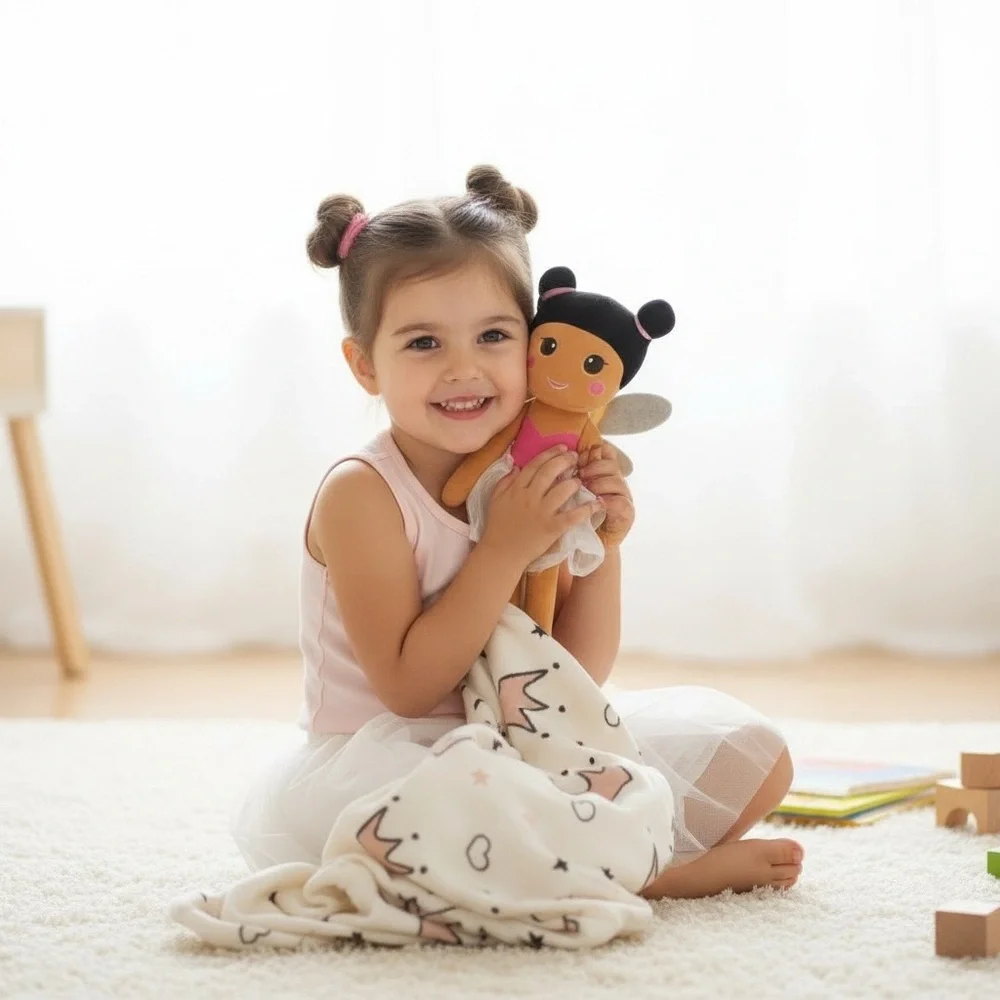 Kids Fairy Plush Doll with Blanket - Pink and White